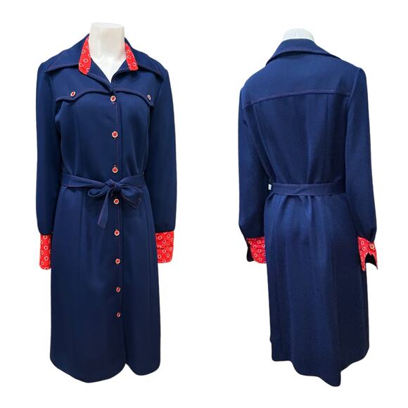 Vintage 1970s Country Miss Navy Western Shirt Dress Bandana Trim M L - - Picture 3 of 5